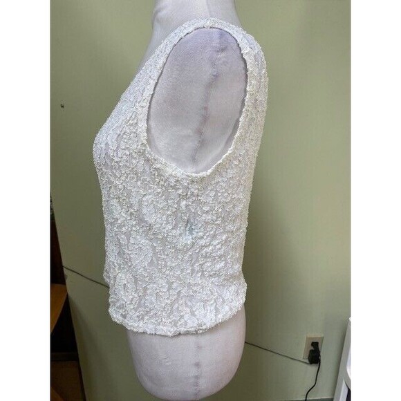 Vintage Nan Flower Women's Size L Sheer Textured Ivory Tank Top - Picture 5 of 9